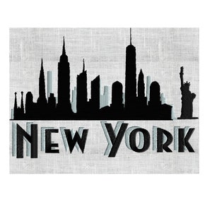 New York Skyline Design - City liberty NYC - EMBROIDERY DESIGN file - Instant download - Dst Hus Jef Pes Exp Vp3 formats 2 sizes