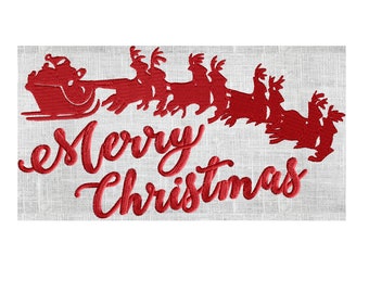 Sleigh Santa Reideer "Merry Christmas" Christmas EMBROIDERY DESIGN FILE - Instant download - Vp3 Exp Dst Hus Jef Pes 2 sizes 1 color
