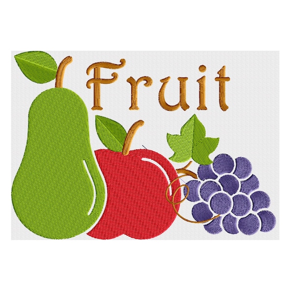 Fruit - Raisins de poire de pomme - EMBROIDERY DESIGN FILE - Téléchargement instantané - Dst Vp3 Hus Jef Pes Exp formats - 2 tailles 4 couleurs