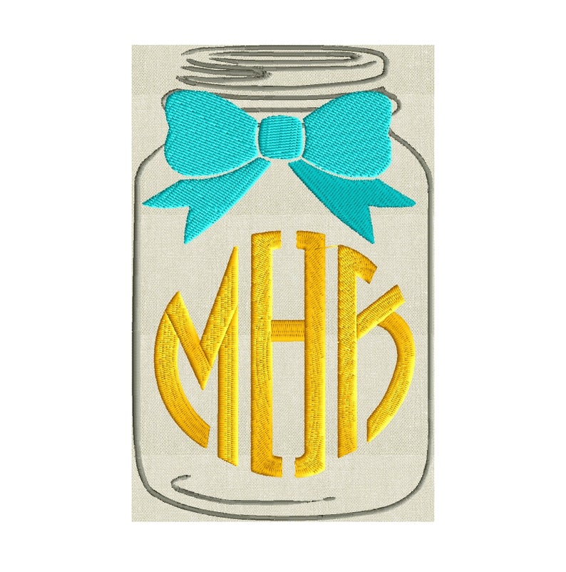 Mason Jar & Bow Frame Monogram Font not included EMBROIDERY DESIGN Instant download 2 sizes Vp3 Hus Dst Exp Jef Pes file formats image 5