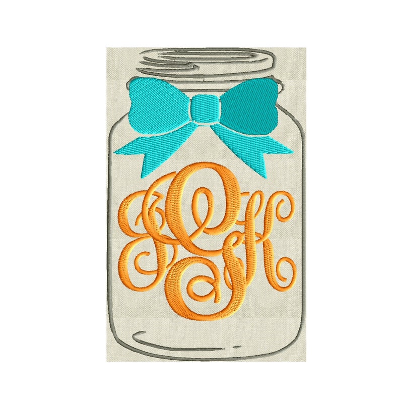 Mason Jar & Bow Frame Monogram Font not included EMBROIDERY DESIGN Instant download 2 sizes Vp3 Hus Dst Exp Jef Pes file formats image 1