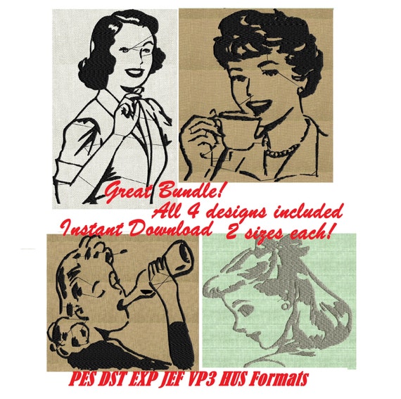 Retro Houseawife Bundle - 50s advertising - Embroidery DESIGN FILE - Bundle & Save - Instant download - Dst Hus Jef Pes Exp Vp3 formats