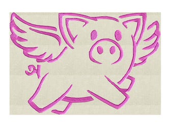 Flying Pig - when pigs fly swine - Embroidery Design Embroidery DESIGN FILE  - Instant download 2 sizes - Hus Dst Jef Pes Exp Vp3 formats