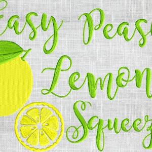Easy Peasy Lemon Squeezy - Fruit - EMBROIDERY DESIGN FILE - Instant download - Dst Vp3 Hus Jef Pes Exp formats - 2 sizes 2 colors