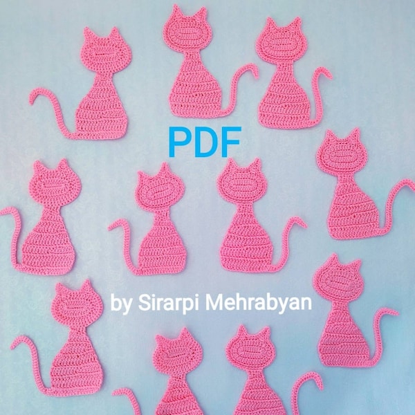 Crochet applique cat pattern PDF  Diy craft instant Download applique cat