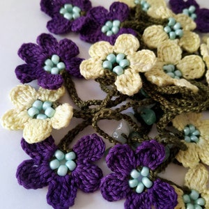crochet Flower necklace beaded lariat garland crochet bracelet scarf crochet flower natural stone Women fashion accessories Mother day gift