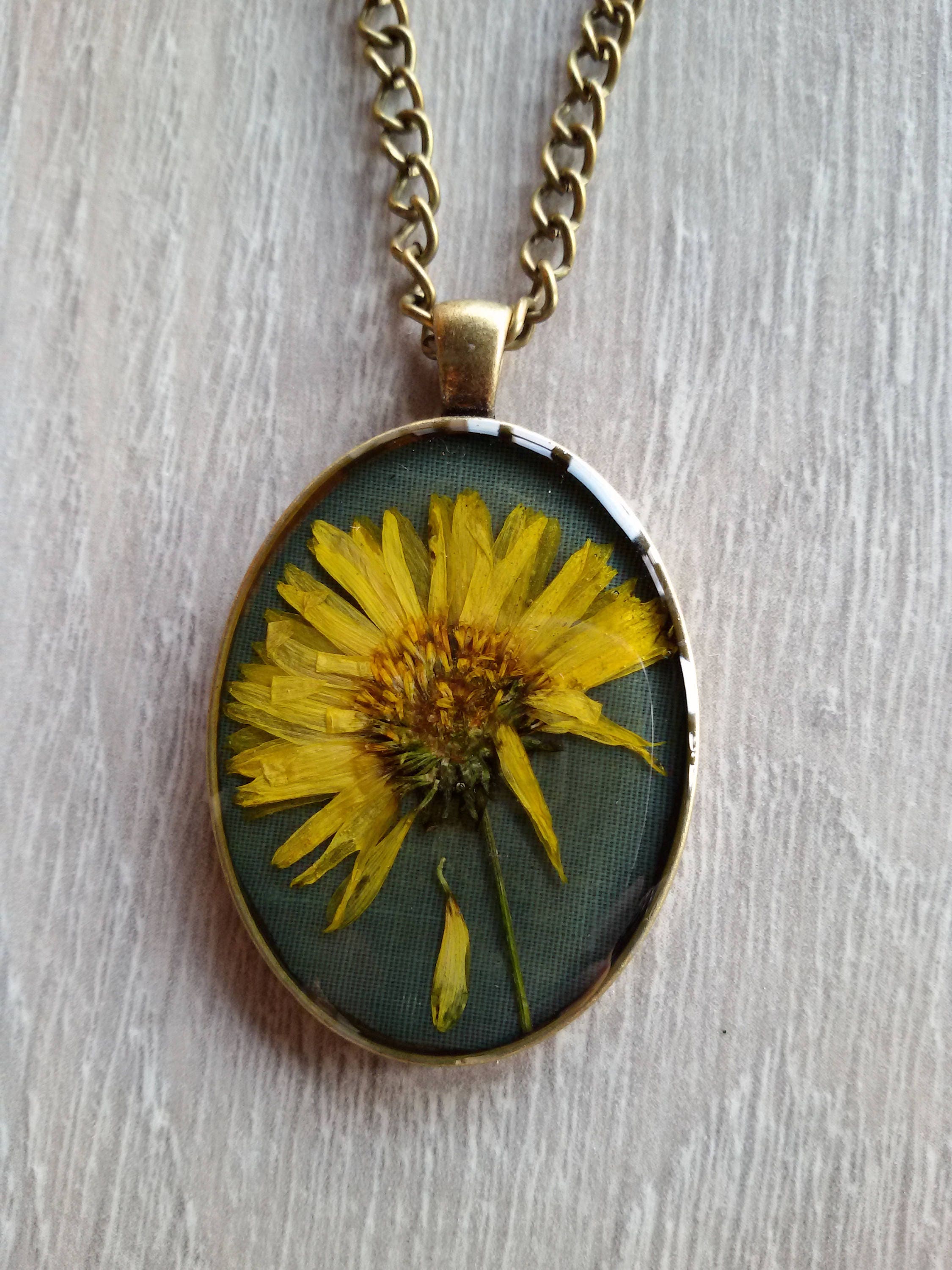 Flower pendant ECO epoxy resin necklace Dried yellow Flower Etsy