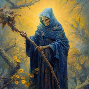 Baba Yaga - Dark Crone Goddess of Woman, hag witch, with magic staff of power digital download