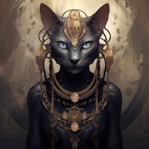 Bastet - Blue Gaze of the Golden Cat Goddess of ancient Egyptian, Bast, Egypt, blue pharaoh digital download