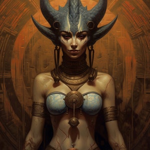 Demon Horns of Power: Dark Goddess Art Inspired by Ancient Egypt - digital download