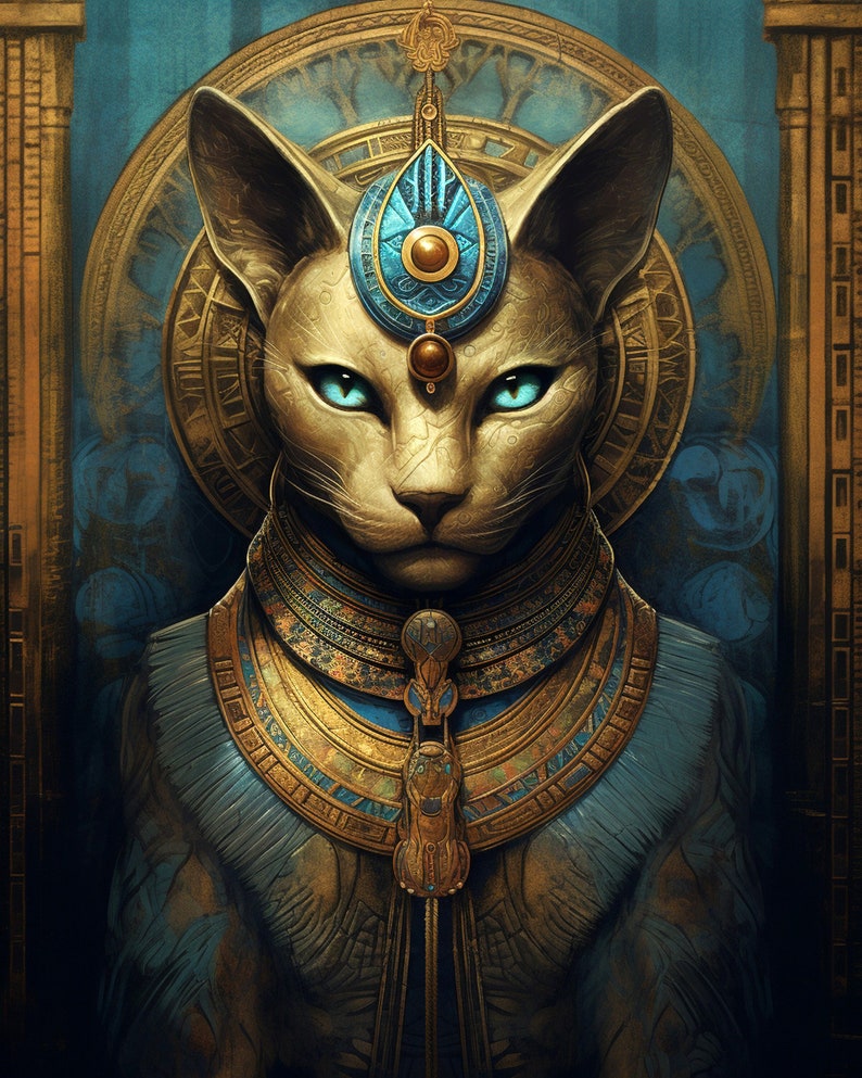 Bastet Cat Goddess of Ancient Egyptian, Bast, Egypt, Blue Pharaoh ...