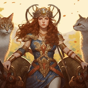 Freyja et son char de chats - Déesse nordique Freya de l'amour, de la fertilité, de la bataille et de la mort - téléchargement numérique