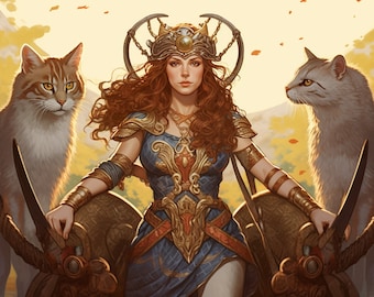 Freyja Norse Goddess Art Print – Chariot of Cats (Digital Download)