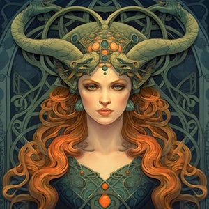 Lilith - Dark Goddess of Woman, Demon, First Woman, Red Goddess, horned goddess digital download