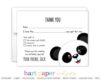 Panda Bear Fill In the Blank Thank You Cards Personalized \u2022 Custom Flat Card Stationery Custom Printed Notecard \u2022 Birthday Party Baby Shower
