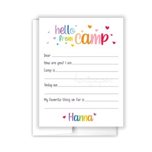 Rainbow Hello from Camp Tent Camping Note Personalized Cards Summer Cheer Scout • Flat Folded Stationery Custom • Care Package Gift Girl Boy