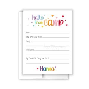 Rainbow Hello from Camp Tent Camping Note Personalized Cards Summer Cheer Scout • Flat Stationery Custom • Care Package Gift Girl Boy
