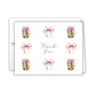 Pickle Pickles Bows Thank You Personalized Cards Folded Flat Card Stationery Custom Notecard Birthday Party Baby Shower Bridal Wedding Food