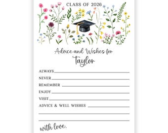 Wildflower Graduation Party Advice Wish Wishes Cards Personalized Stationery Custom Printed Party Open House Decorations Graduate Decor Boho