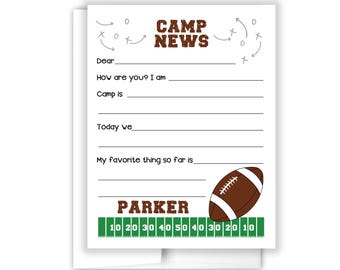 Football Sports Camp News Camping Note Personalized Cards Summer Scout Lined Fill in Blank Flat Stationery Custom Care Package Gift Girl Boy