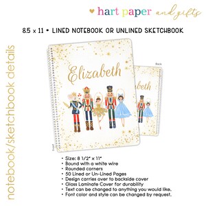 Nutcracker Ballet Ballerina Personalized Notebook Sketchbook • Custom Birthday Gift Back to School Supplies Holiday Christmas Girl Boy Kids imagem 2
