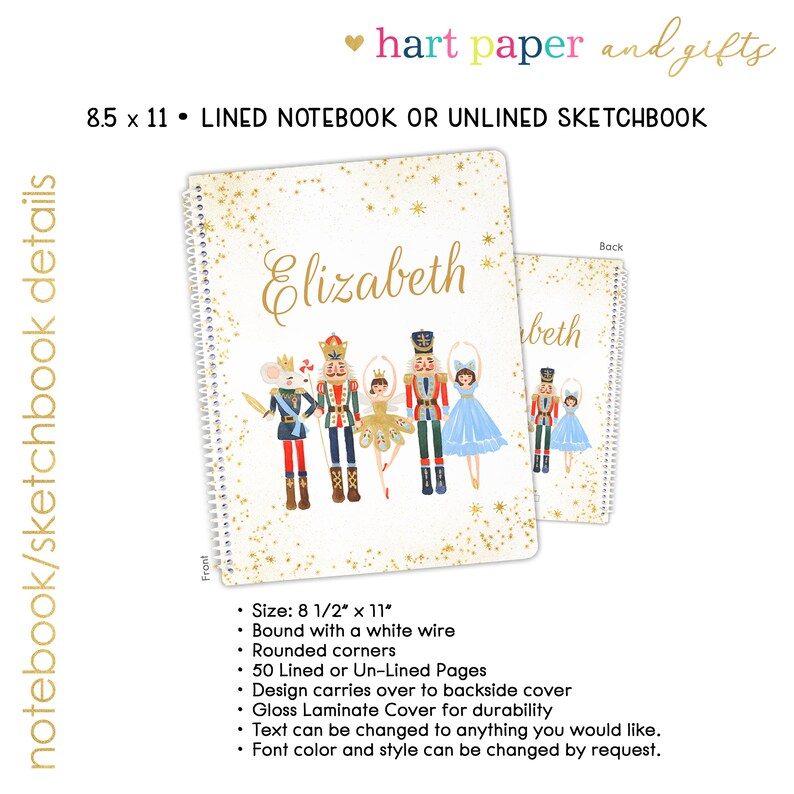 Nutcracker Ballet Ballerina Personalized Notebook Sketchbook • Custom Birthday Gift Back to School Supplies Holiday Christmas Girl Boy Kids imagem 2