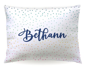Personalized Rainbow Polka Dots Pillowcase • Custom Pillow Case Cover 20x30 Toddler 13x18 Birthday Gift Kids Children Girl Holiday Christmas