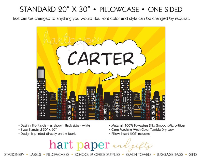 Personalized Superhero Pillowcase Super Hero \u2022 Custom Pillow Case Cover Standard 20x30 \u2022 Birthday Gift Kids Children Girl Boy