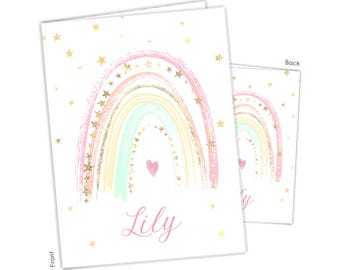 Rainbow Personalized Folder 2 Pocket • Back to School Supplies Custom Office • Birthday Gift Holiday Girl Boy Kids Christmas Teacher Adult