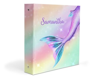 Rainbow Mermaid 3 Ring Binder 2" Personalized Custom Gift Back to School Supplies Birthday Girl Boy Kids Adult Holiday Christmas Homeschool