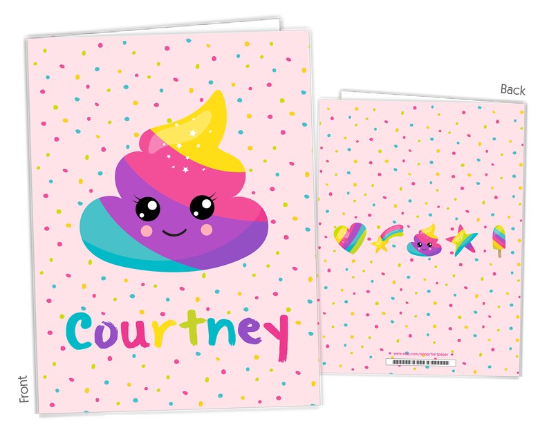 Rainbow Poop Emoji Sprinkles Personalized Folder 2 Pocket Etsy