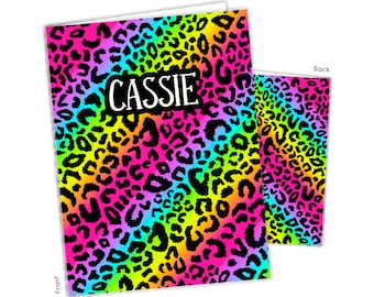 Rainbow Cheetah Animal Print Personalized Folder 2 Pocket • Back to School Supplies Custom Office • Birthday Gift Holiday Girl Boy Kids Home