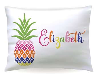 Personalized Rainbow Pineapple Pillowcase Custom Pillow Case Cover 20x30 Toddler 13x18 Birthday Gift Kid Children Girl Boy Holiday Christmas
