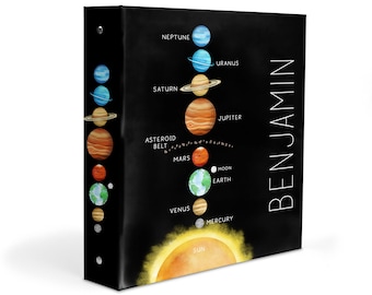 Solar System Planets Outer Space Galaxy Space Stars 3 Ring Binder 2" Personalized Custom Gift Back to School Supplies Birthday Girl Boy Kids