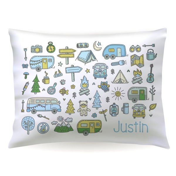 Camping Camp Autograph Personalized Pillowcase • Custom Printed Pillow Case Cover Standard 20x30 • Birthday Gift Kids Children Girl Boy