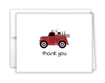 Fire Truck Firetruck Dalmatian Thank You Personalized Cards • Flat Folded Stationery Custom Printed Notecard • Birthday Party Baby Shower