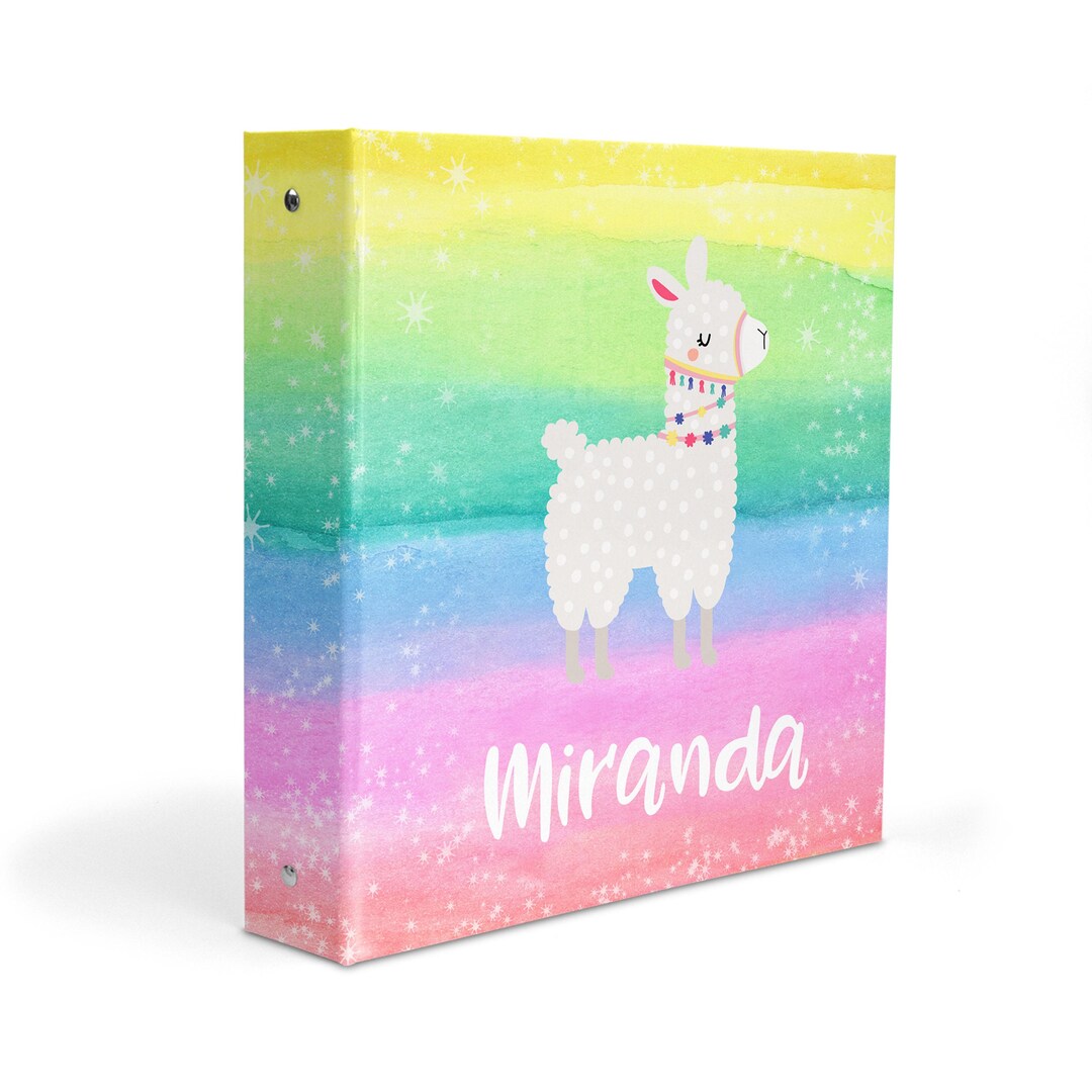 Rainbow Llama Animal 3 Ring Binder 2" Personalized Custom Gift Back to ...