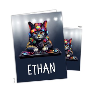 Rainbow DJ Cat Kittens Personalized Folder 2 Pocket • Back to School Supplies Custom Office • Birthday Gift Holiday Girl Boy Kids Christmas