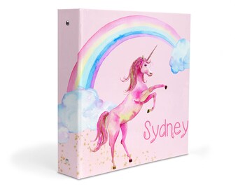 Rainbow Unicorn 3 Ring Binder 2" Personalized Custom Gift Back to School Supplies Birthday Girl Boy Kids Adult Holiday Christmas Homeschool