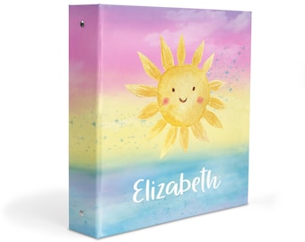 Rainbow Sunshine Sun 3 Ring Binder 2" Personalized Custom Gift Back to School Supplies Birthday Girl Boy Kids Holiday Christmas Homeschool
