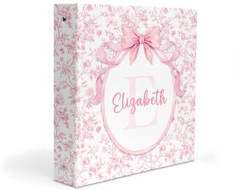 Pink Bow Bows Coquette Toile Chinoiserie 3 Ring Binder 2" Personalized Custom Gift Back School Supplies Birthday Girl Kids Holiday Christmas