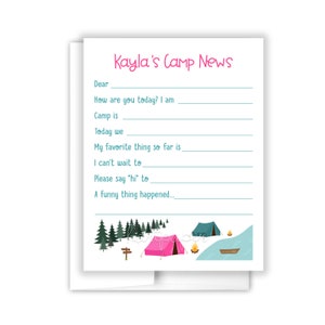 A Note from Camp Tent Camping Note Personalized Cards Summer Cheer Scout Church • Flat Folded Stationery Custom • Care Package Gift Girl Boy