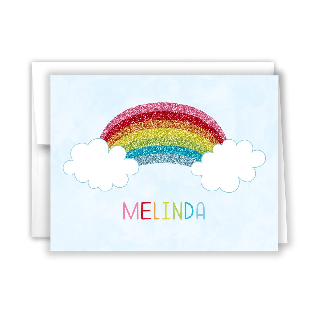 Rainbow Clouds Thank You Cards • Folded Flat Note Stationery ...