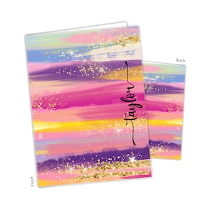 May include: A colorful card with a pink, purple, yellow, and blue abstract watercolor background with gold glitter. The name "Taylor" is written in black cursive on the front of the card.