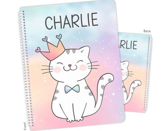 Cat Kitten Rainbow Personalized Notebook Sketchbook • Custom Birthday Gift Back to School Supplies Holiday Christmas Girl Boy Kids