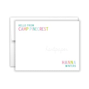 Rainbow Hello from Camp Camping Note Personalized Cards Summer Cheer Scout • Flat Stationery Custom • Care Package Gift Girl Boy