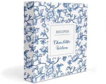 Blue Chinoiserie Recipe 3 Ring Binder Personalized Custom Flowers Flower Gift Family Birthday Mom Friend Bridal Shower Meal Wedding Holiday