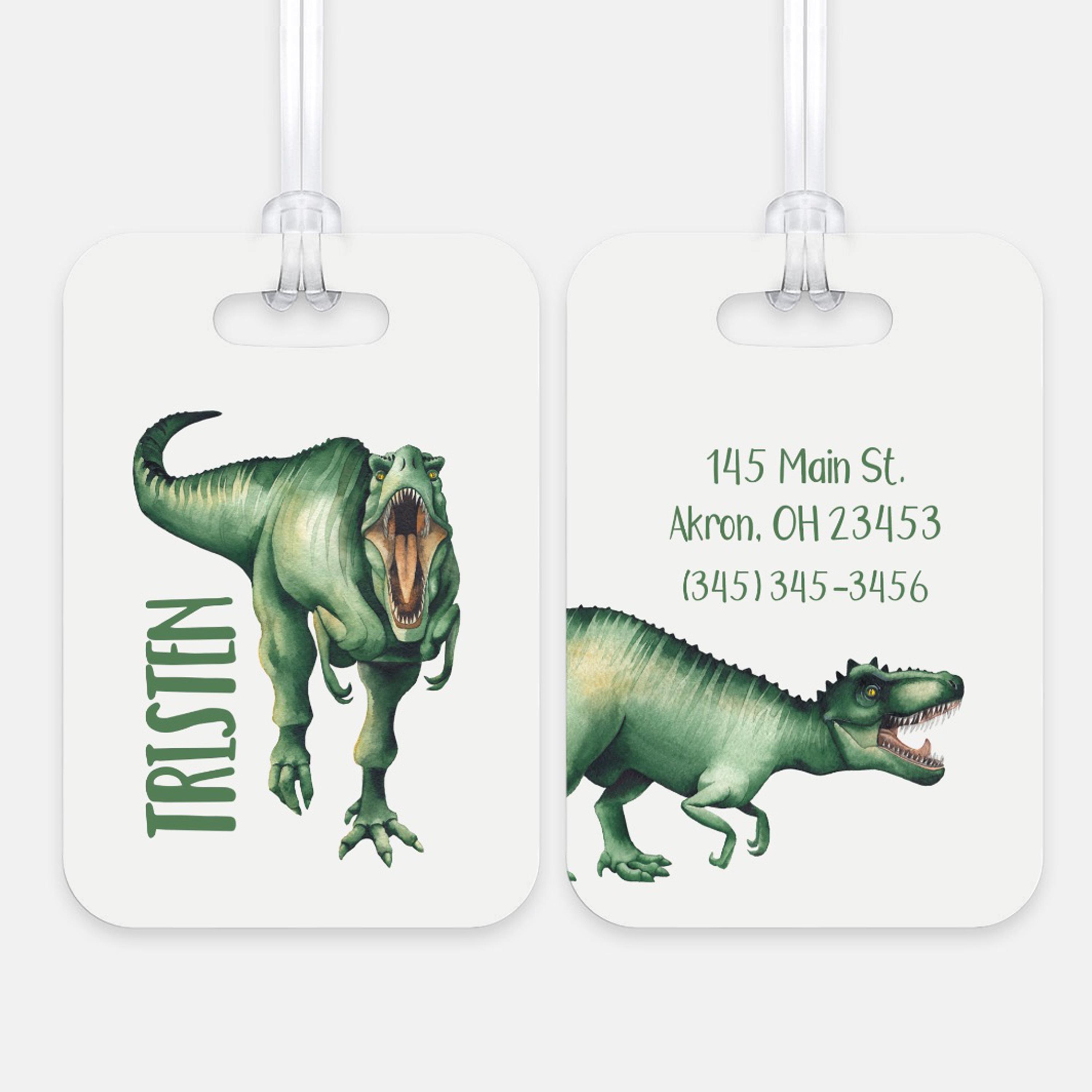 Étiquette Bagage Dinosaure Verte Personnalisable - Prénom Sur Valise Ou Sac