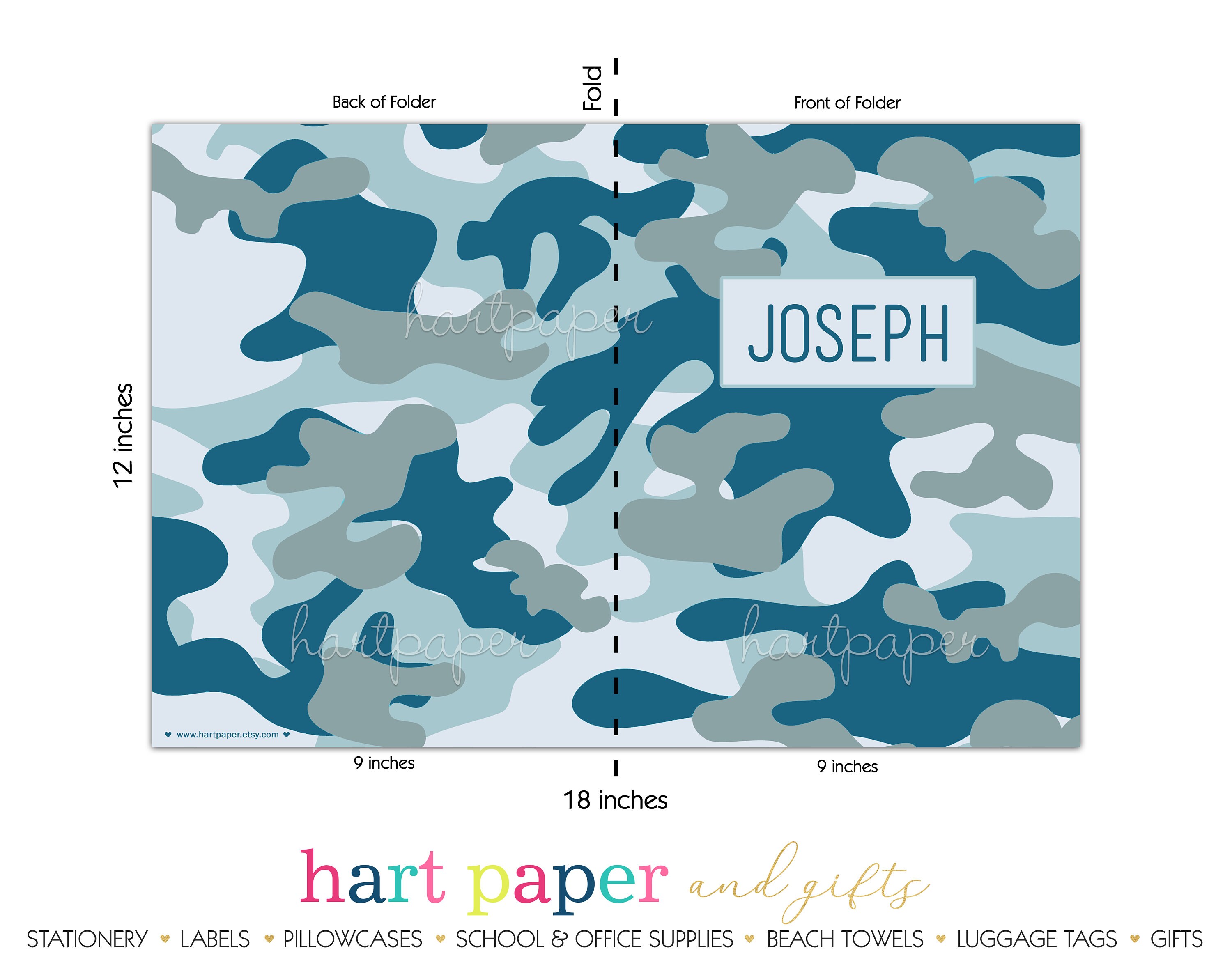 Camo Camouflage Blue Personalized Folder 2 Pocket School Etsy
