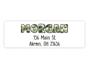 Camo Camouflage Return Address Labels • Personalized Custom Printed Favor Self Adhesive Sticker • Birthday Baby Shower Stationery Invitation